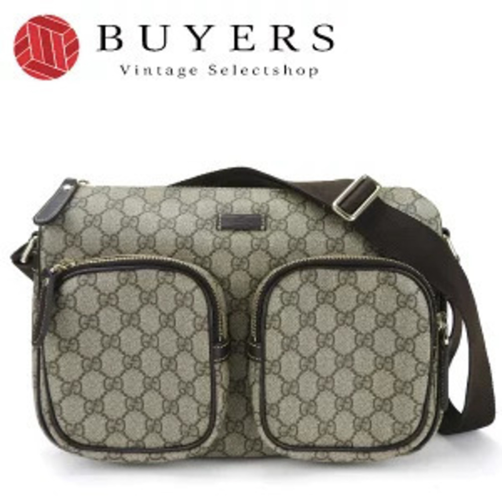 Gucci Dark Supreme Crossbody Bag Leather Beige Shoulder Brown GG